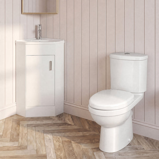 [BFZOR002] Hamstall Bathroom Corner Vanity Unit and Toilet Set - White - Silo