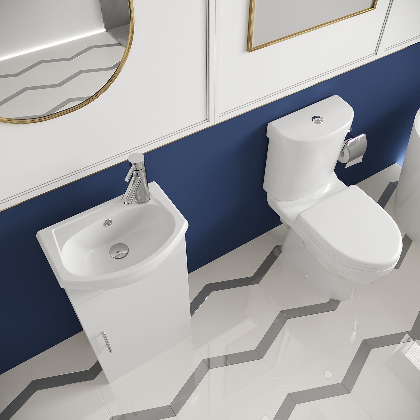 [BFZOR003] Cloakroom Suite - Vanity Unit, Toilet and Toilet Seat - Gloss White - Lifestyle 2