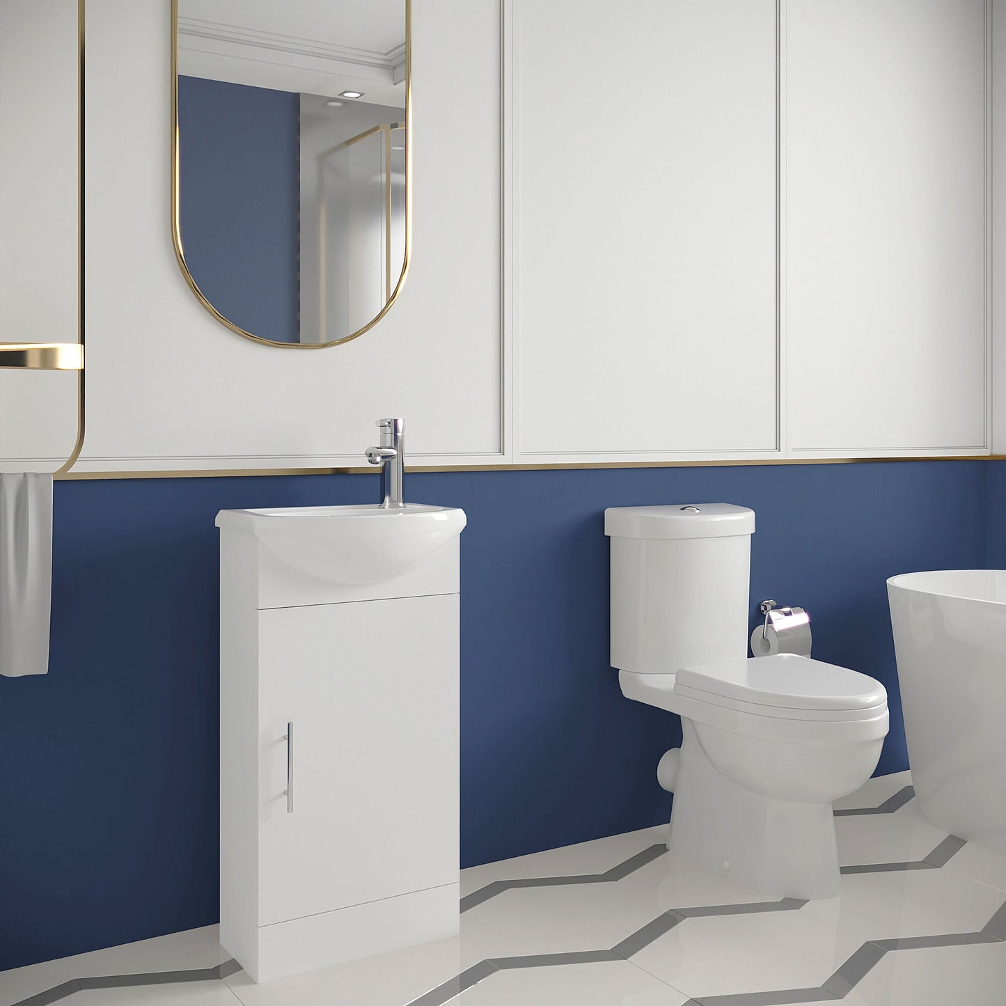 [BFZOR003] Cloakroom Suite - Vanity Unit, Toilet and Toilet Seat - Gloss White - Lifestyle 3