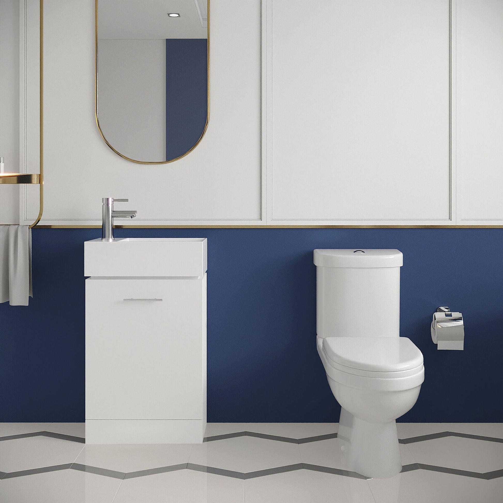 [BFZOR004] Cloakroom Suite - Floor Standing Vanity and Toilet Set - Gloss White - Lifestyle 1