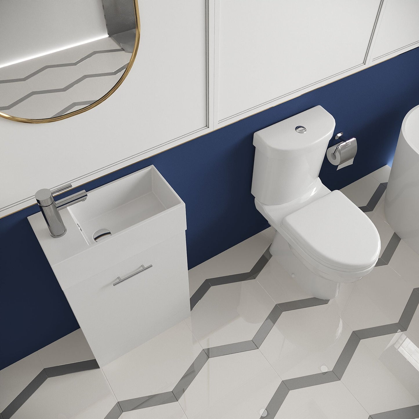 [BFZOR004] Cloakroom Suite - Floor Standing Vanity and Toilet Set - Gloss White - Lifestyle 2