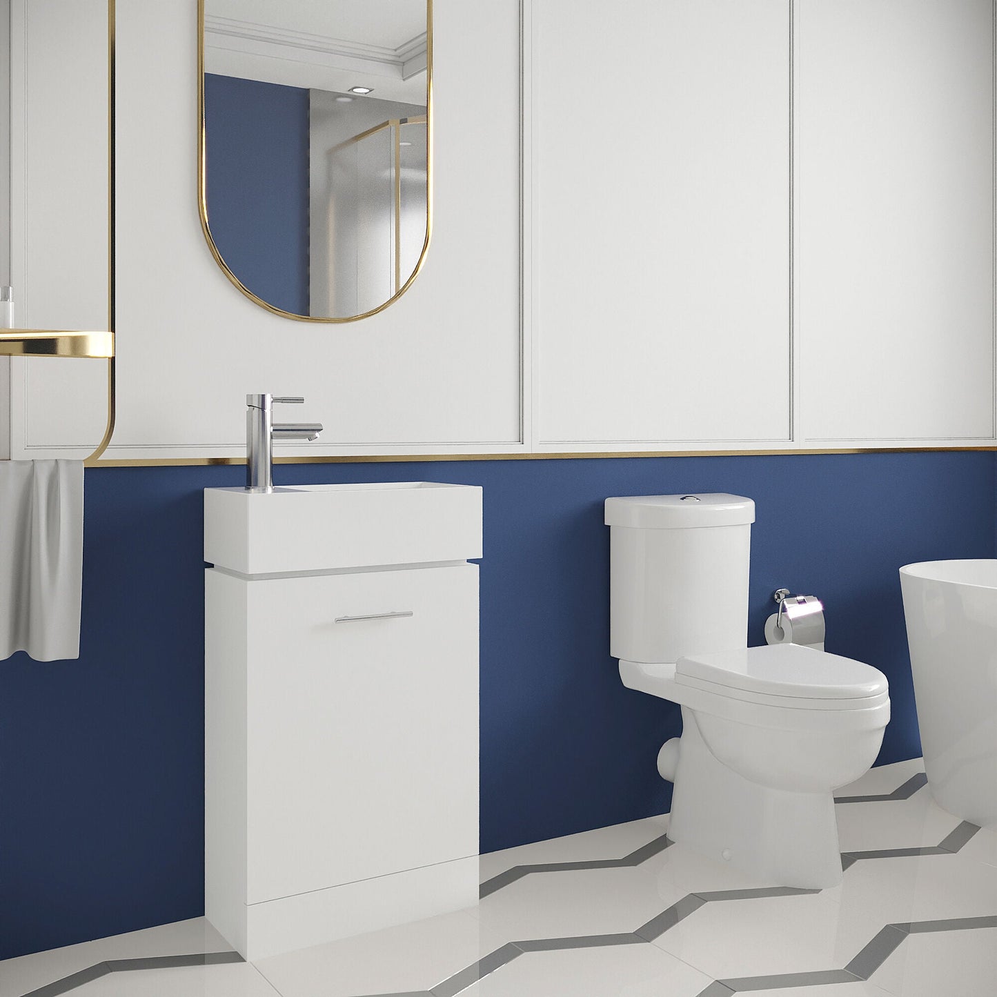 [BFZOR004] Cloakroom Suite - Floor Standing Vanity and Toilet Set - Gloss White - Lifestyle 3