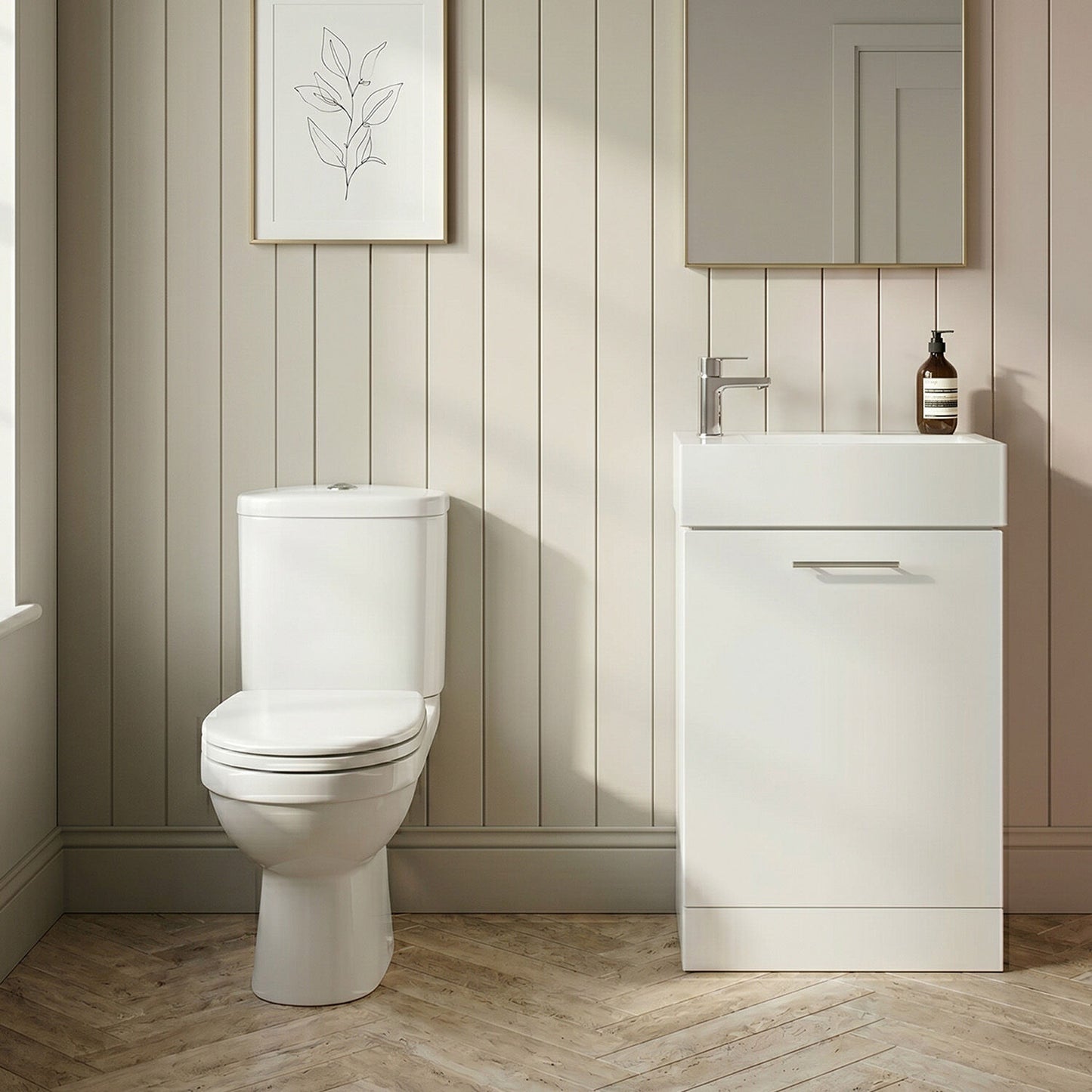 [BFZOR004] Hamstall Cloakroom Suite - Floor Standing Vanity and Toilet Set - Gloss White - Silo