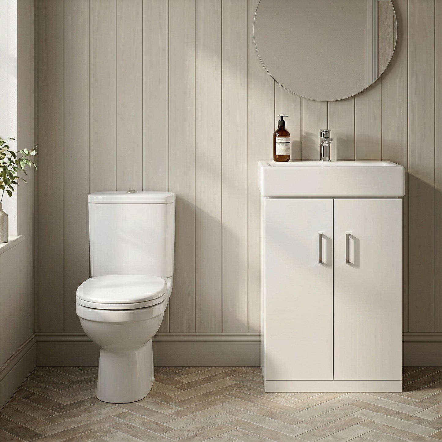 [BFZOR005] Hamstall Cloakroom Suite - Floor Standing Vanity Basin Unit, Toilet and Seat - Gloss White - Silo