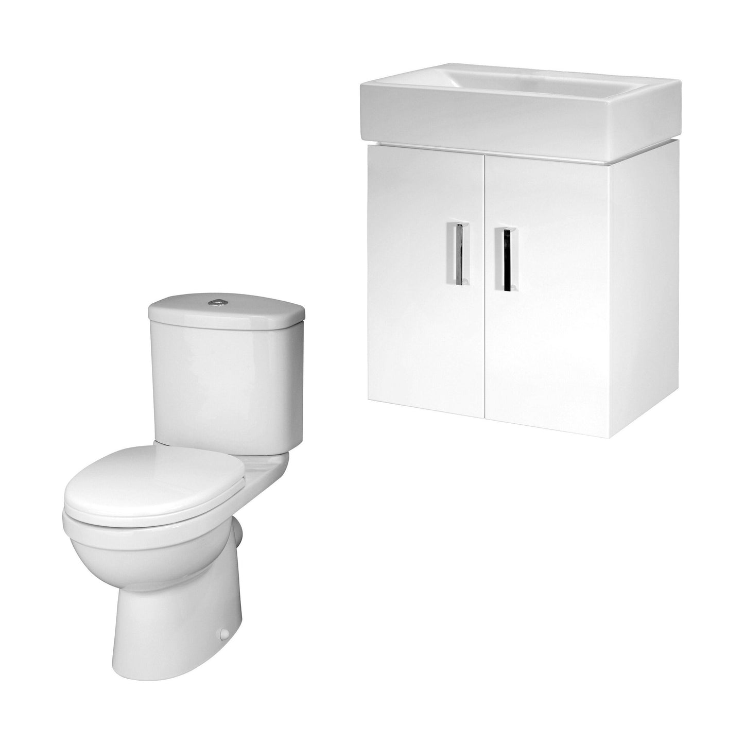 [BFZOR006] Orbit Cloakroom Bundle - Wall Hung Vanity Basin Unit, Toilet Pan, Cistern & Seat (Tap Not Included) - Gloss White - Balterley - Cutout