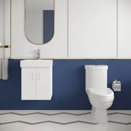 [BFZOR006] Orbit Cloakroom Bundle - Wall Hung Vanity Basin Unit, Toilet Pan, Cistern & Seat (Tap Not Included) - Gloss White - Balterley - Lifestyle 1