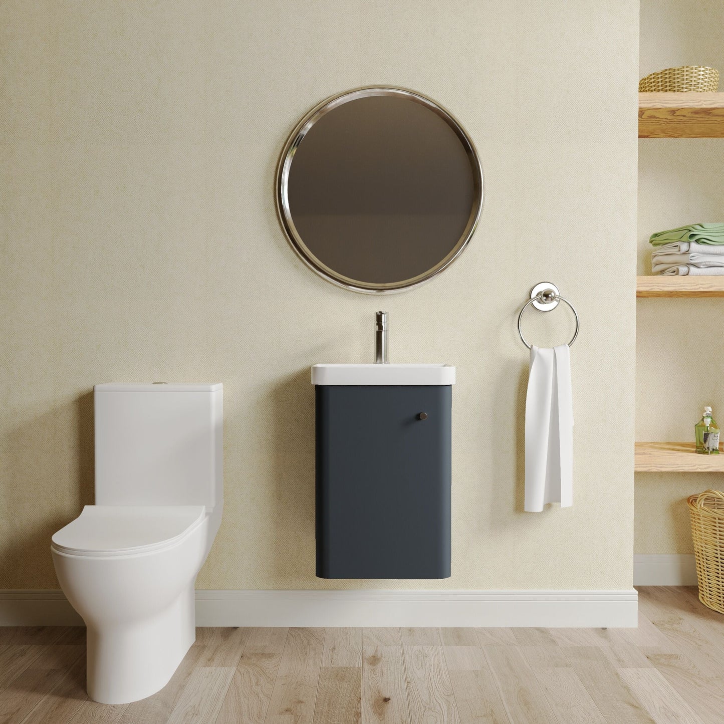 [BFZRC002] Flashbrook Wall Hung Cloakroom Set, Vanity Basin Unit, Toilet & Mono Basin Mixer Tap - Lifestyle 1