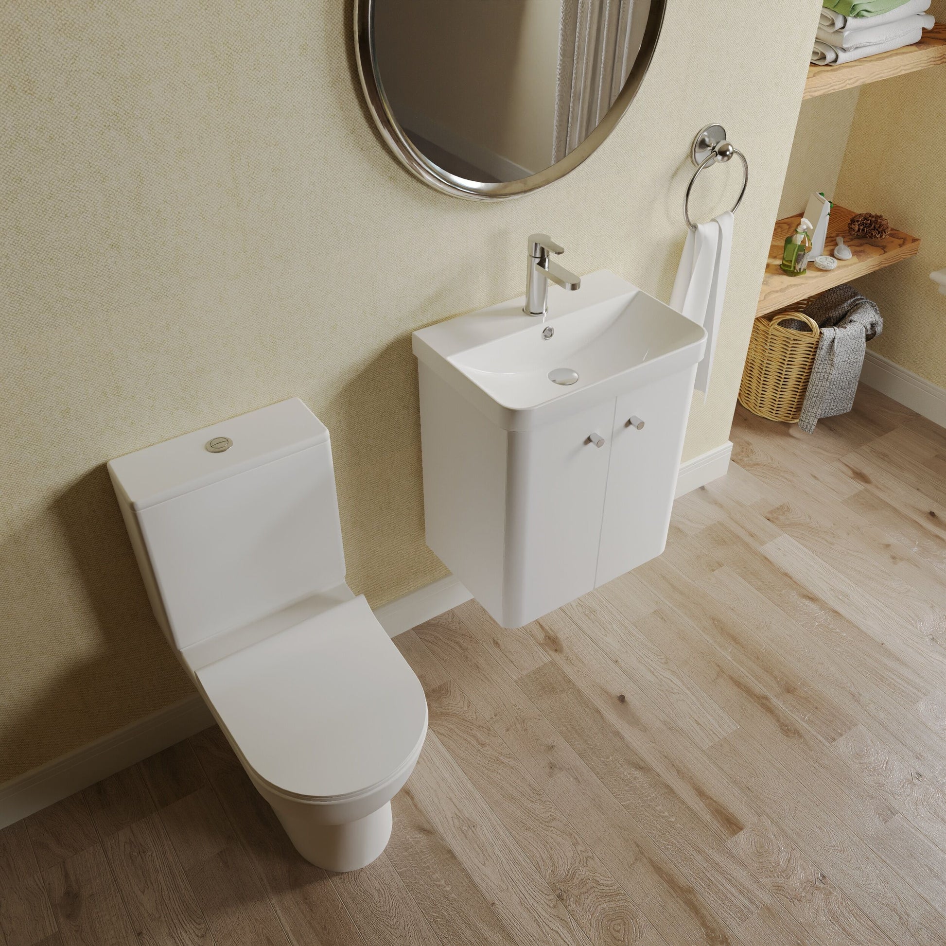 [BFZRC004] Flashbrook Wall Hung Cloakroom Set, Vanity Basin Unit, Toilet & Mono Basin Mixer Tap - Lifestyle 2