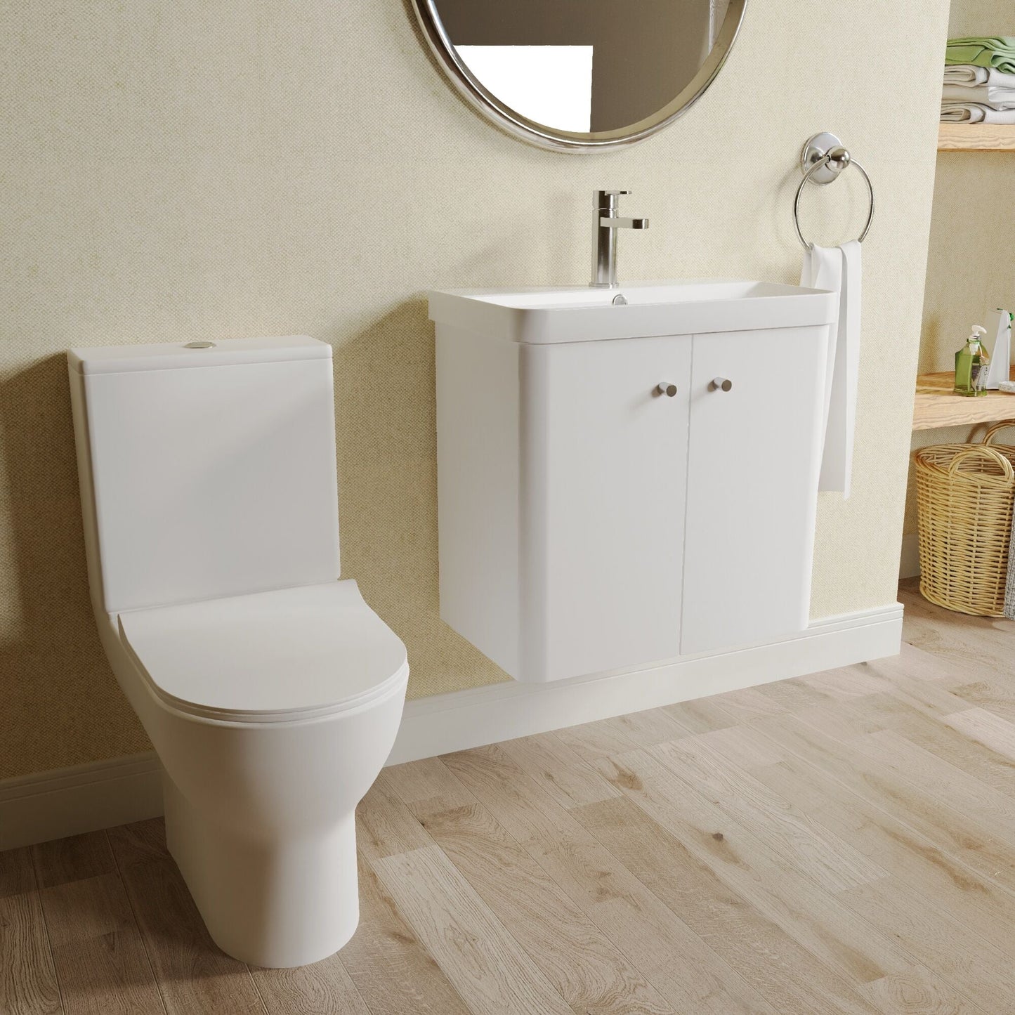 [BFZRC007] Flashbrook Wall Hung Cloakroom Set, Vanity Basin Unit, Toilet & Mono Basin Mixer Tap - Lifestyle 3