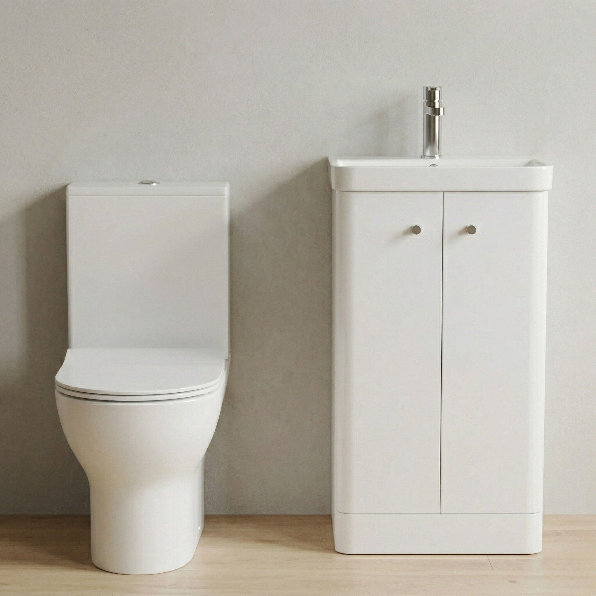 [BFZRC013] Flashbrook Floor Standing Cloakroom Set, Vanity Basin Unit, Toilet & Mini Mono Basin Mixer Tap - Silo