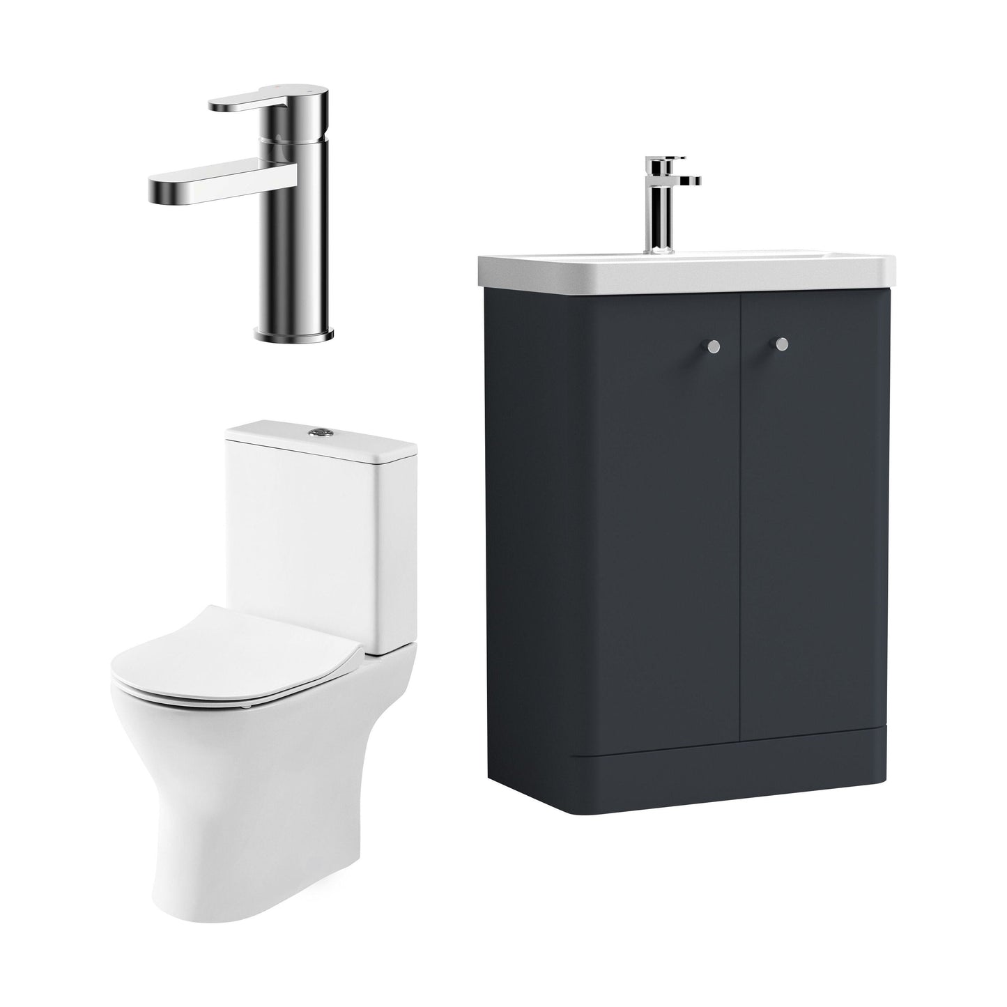 [BFZRC017] Flashbrook Floor Standing Cloakroom Set, Vanity Basin Unit, Toilet & Mini Mono Basin Mixer Tap - Cutout
