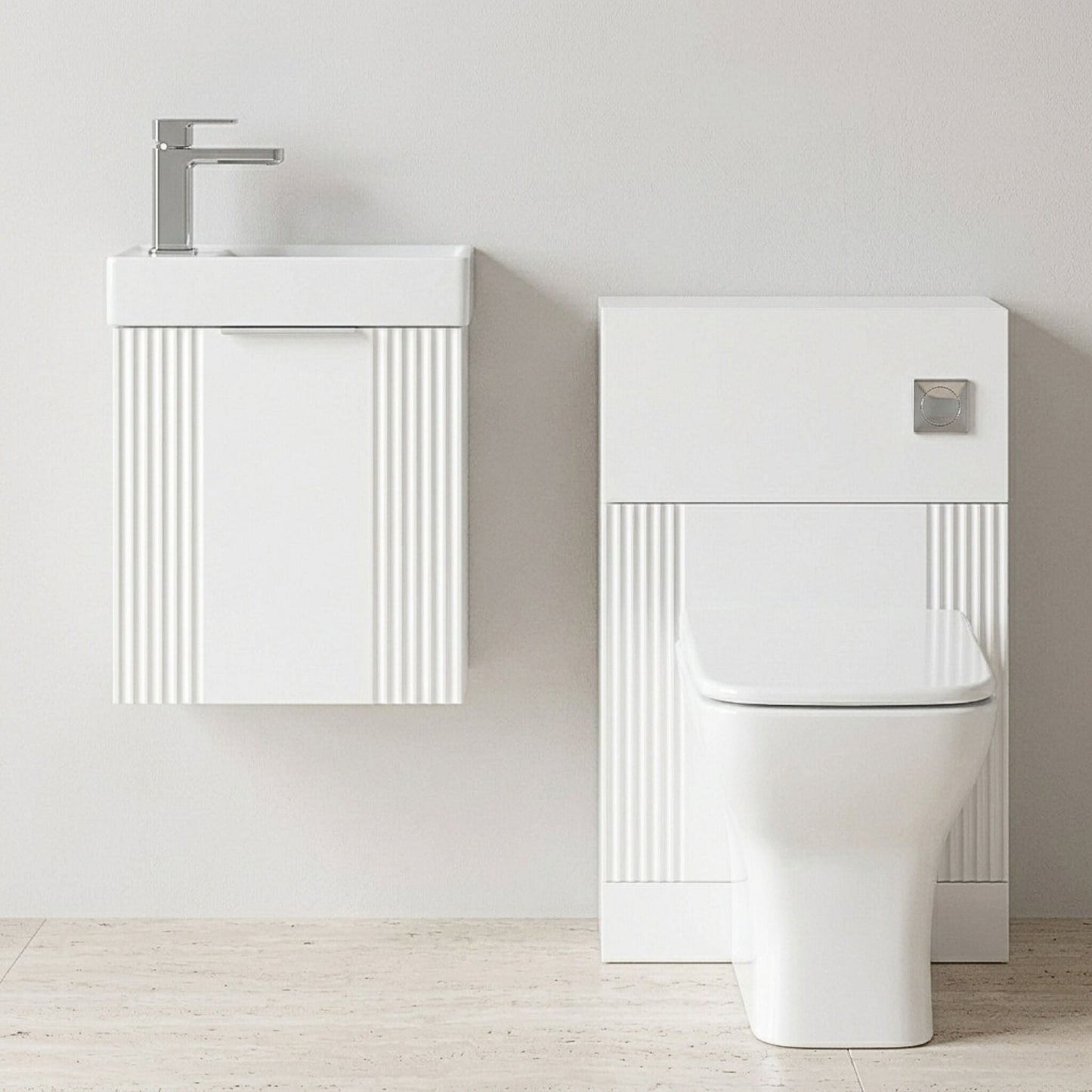 [BFZRE001] Belvide Wall Hung Cloakroom Suite, Vanity Basin Unit, Toilet & Tap - Silo
