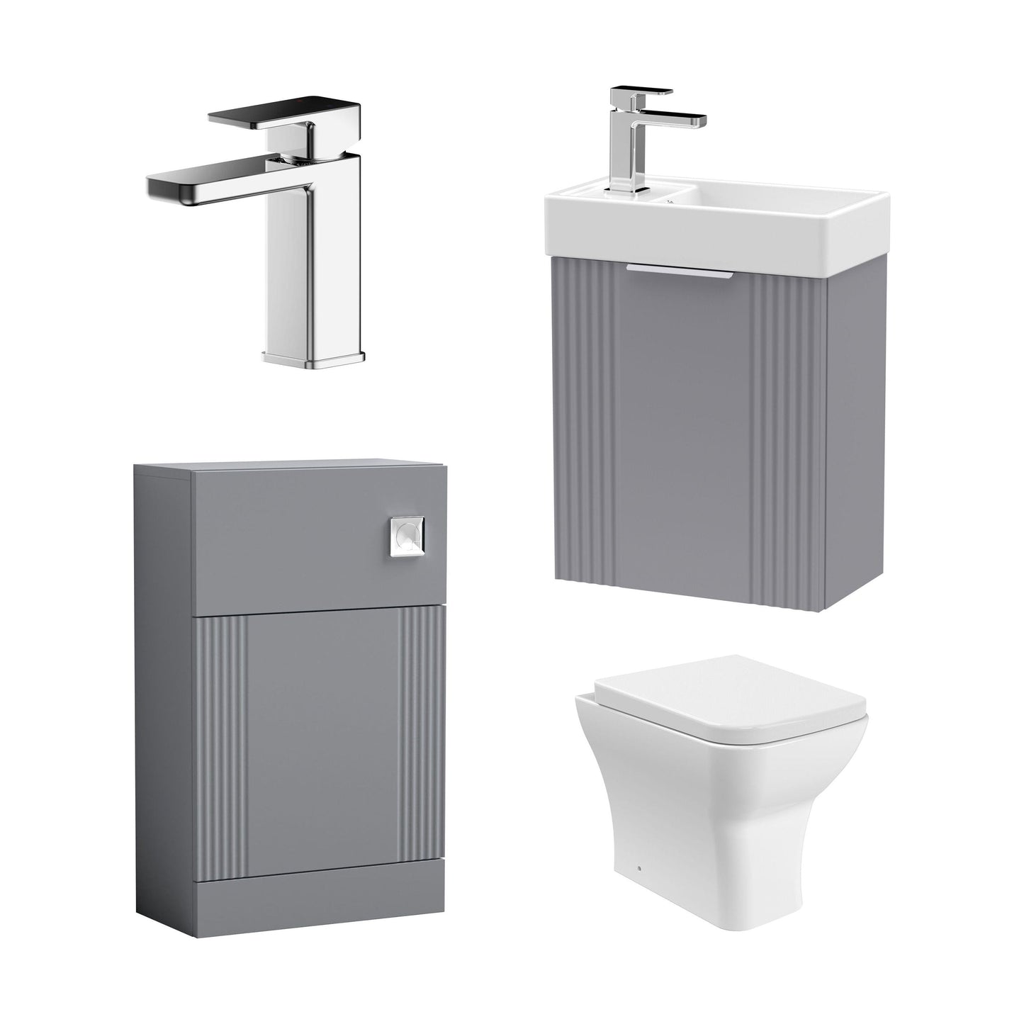 [BFZRE002] Belvide Wall Hung Cloakroom Suite, Vanity Basin Unit, Toilet & Tap - Cutout