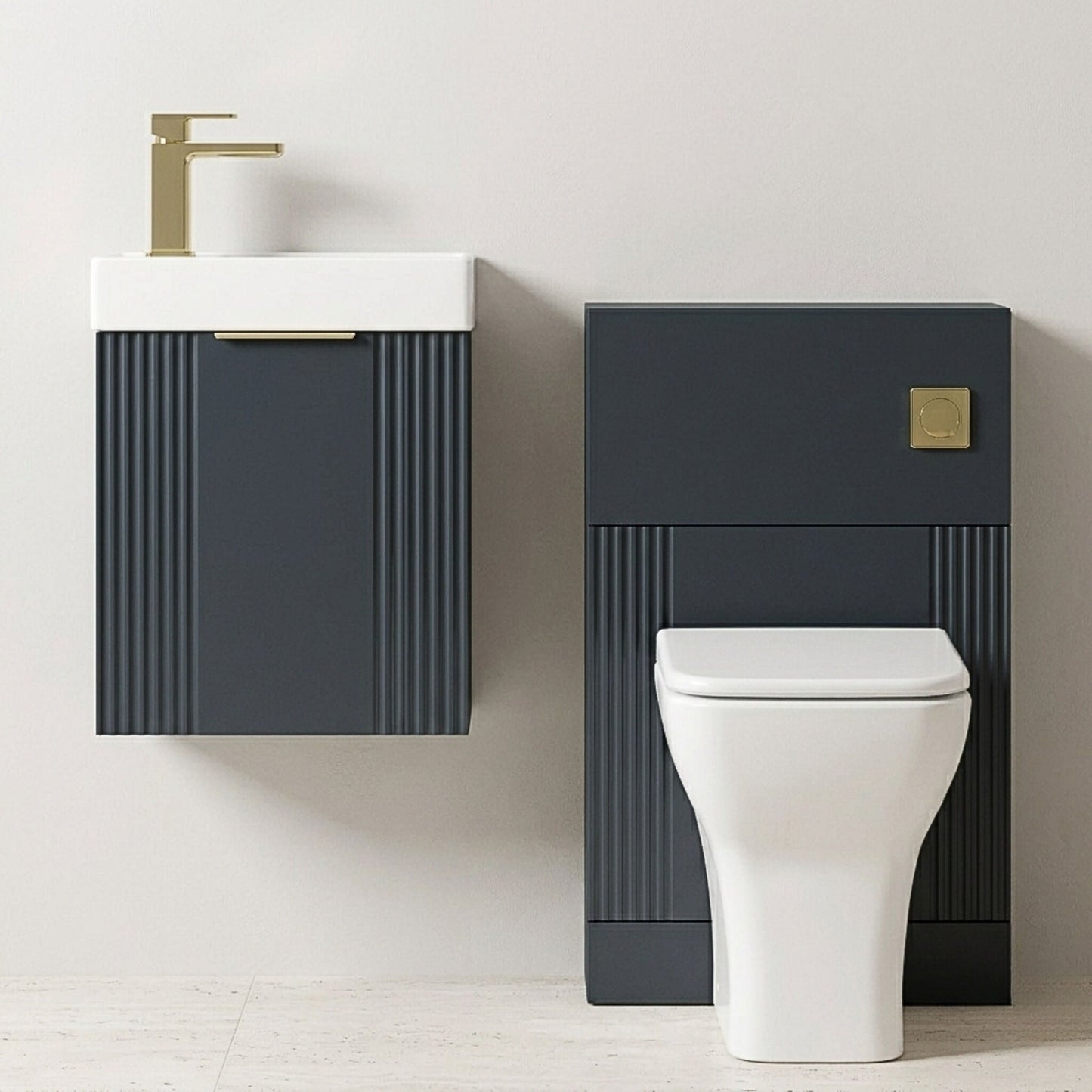 [BFZRE003] Belvide Wall Hung Cloakroom Suite, Vanity Basin Unit, Toilet & Tap - Silo