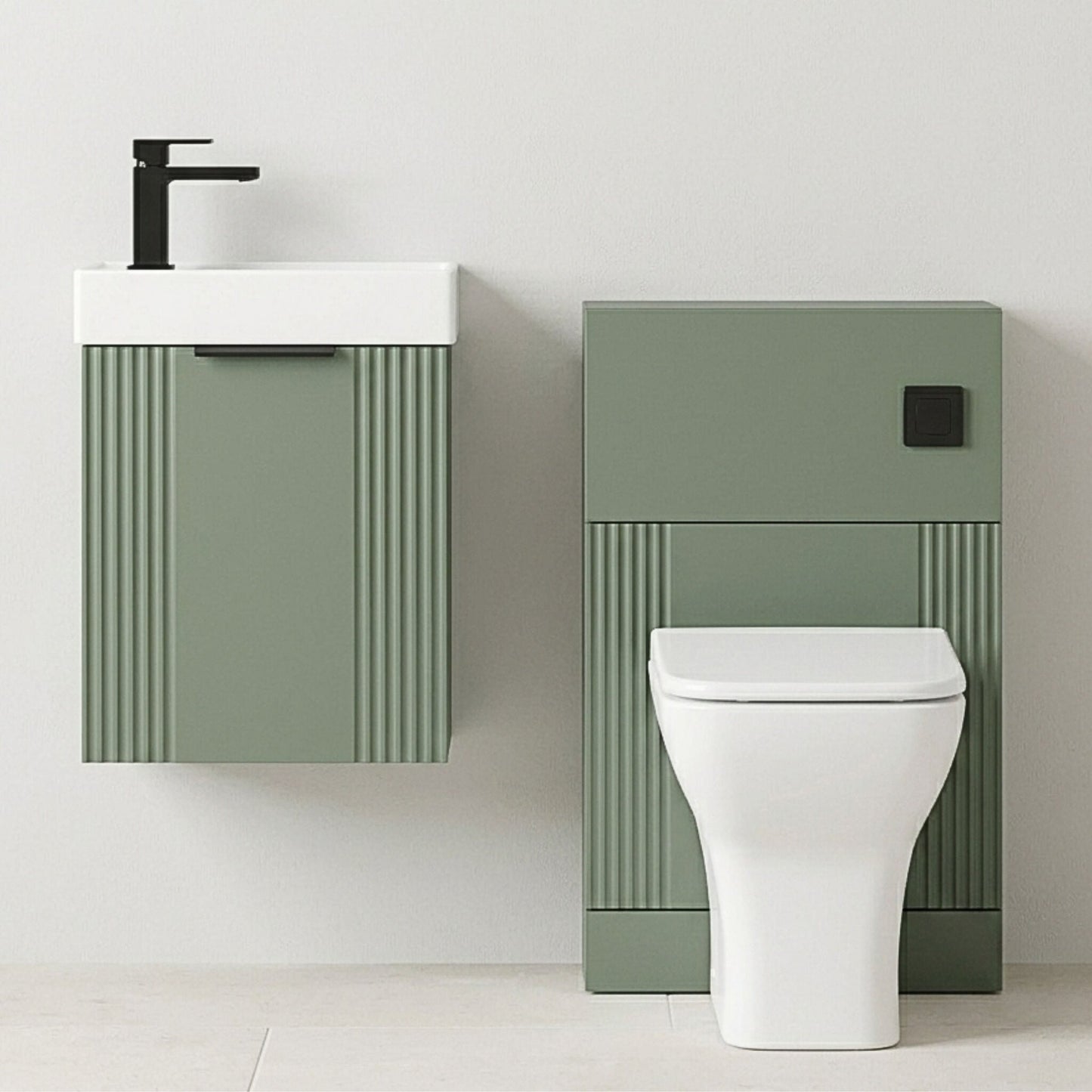 [BFZRE005] Belvide Wall Hung Cloakroom Suite, Vanity Basin Unit, Toilet & Tap - Silo