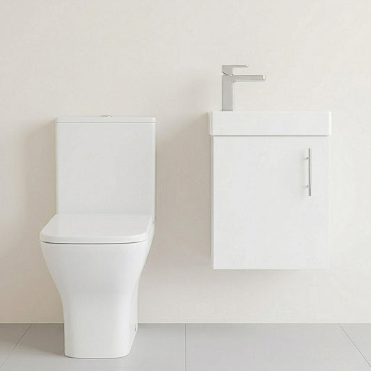 [BFZSA001] Freehay Wall Hung Cloakroom Set, Vanity Basin Unit, Toilet Pan, Cistern, Seat & Mini Basin Tap - Silo