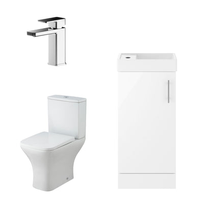 [BFZSA008] Vanity Basin Unit, Tap, and Toilet Set - Gloss White/Chrome - Cutout