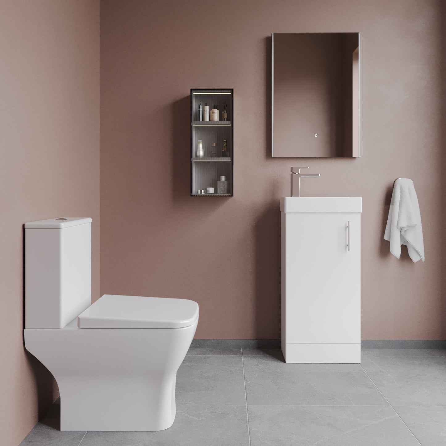 [BFZSA008] Vanity Basin Unit, Tap, and Toilet Set - Gloss White/Chrome - Lifestyle 1