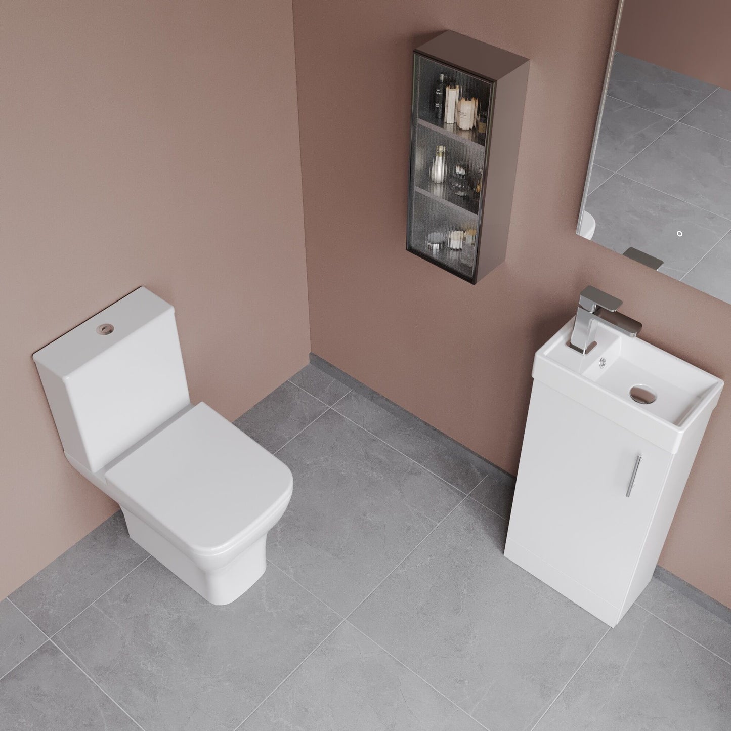 [BFZSA008] Vanity Basin Unit, Tap, and Toilet Set - Gloss White/Chrome - Lifestyle 2