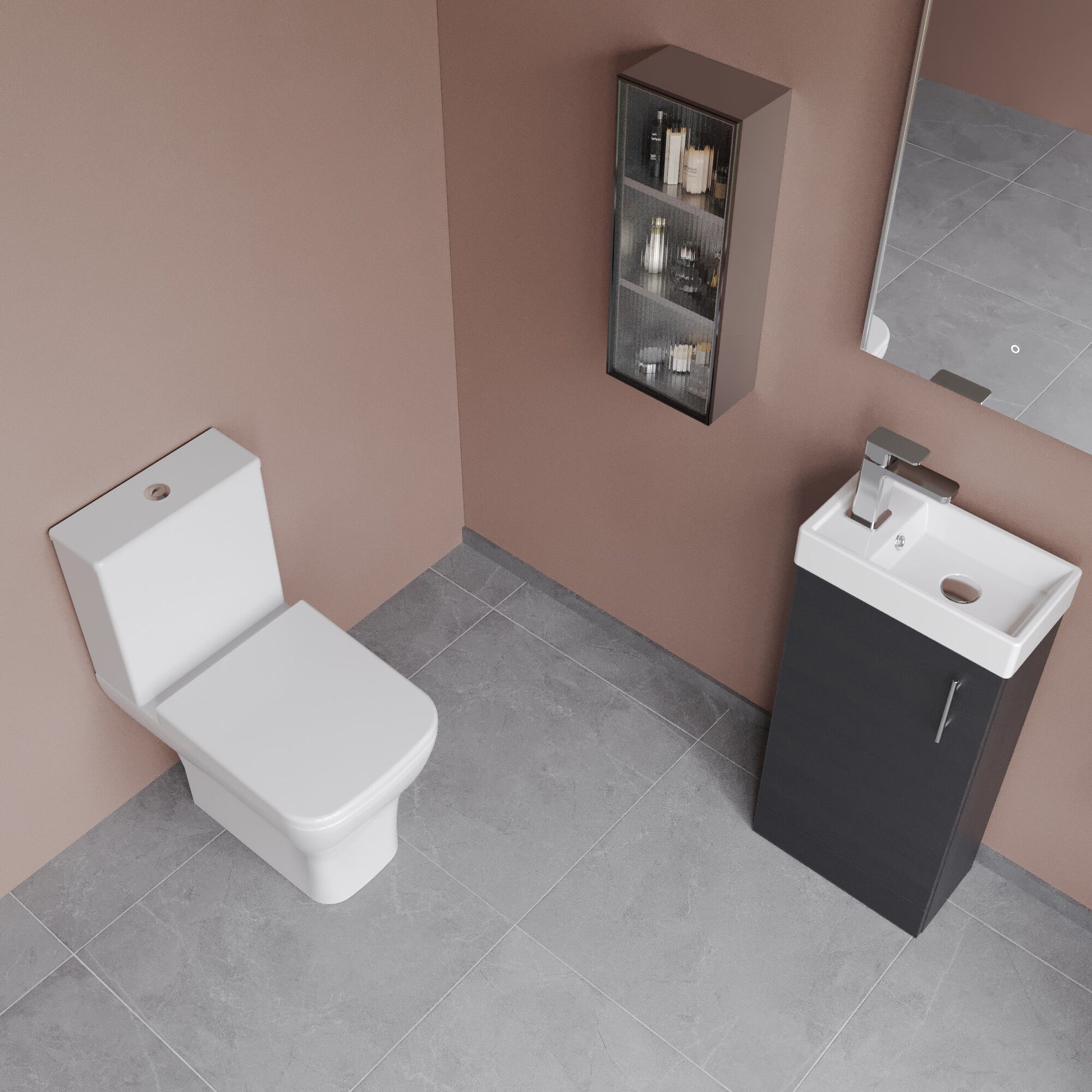 [BFZSA011] Vanity Basin Unit, Tap, and Toilet Set - Gloss White/Chrome - Lifestyle 2