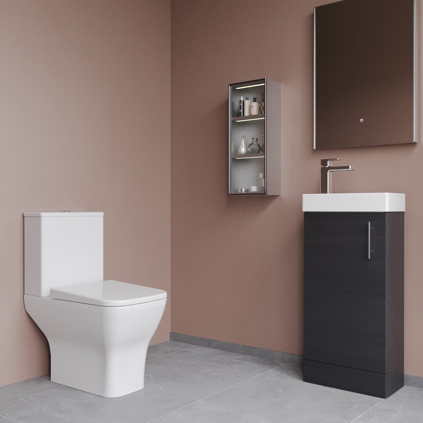[BFZSA011] Vanity Basin Unit, Tap, and Toilet Set - Gloss White/Chrome - Lifestyle 3