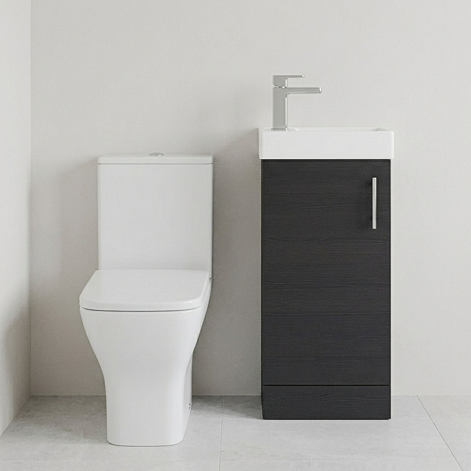 [BFZSA011] Vanity Basin Unit, Tap, and Toilet Set - Gloss White/Chrome - Silo