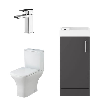 [BFZSA013] Vanity Basin Unit, Tap, and Toilet Set - Gloss White/Chrome - Cutout