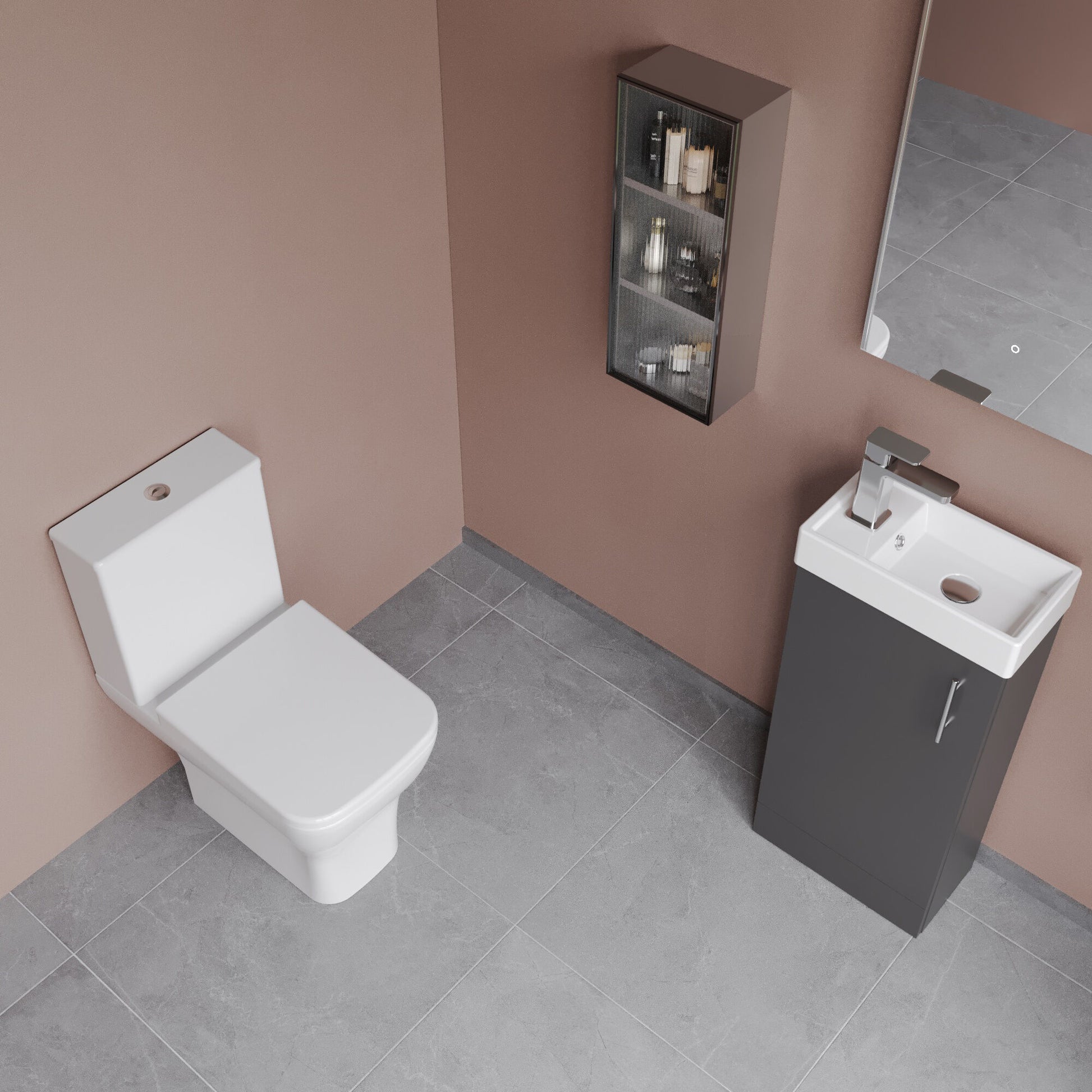 [BFZSA013] Vanity Basin Unit, Tap, and Toilet Set - Gloss White/Chrome - Lifestyle 2
