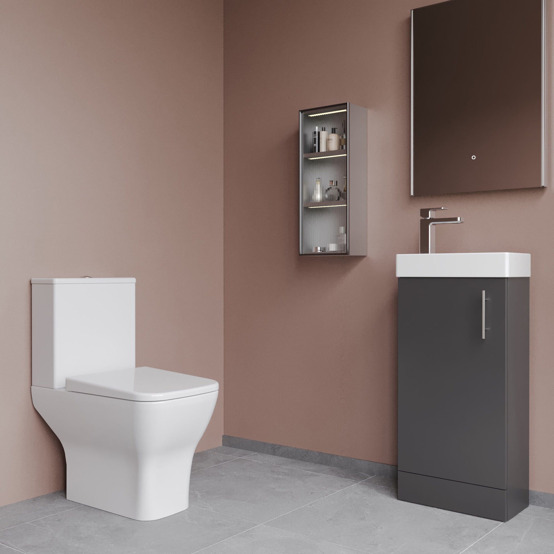 [BFZSA013] Vanity Basin Unit, Tap, and Toilet Set - Gloss White/Chrome - Lifestyle 3