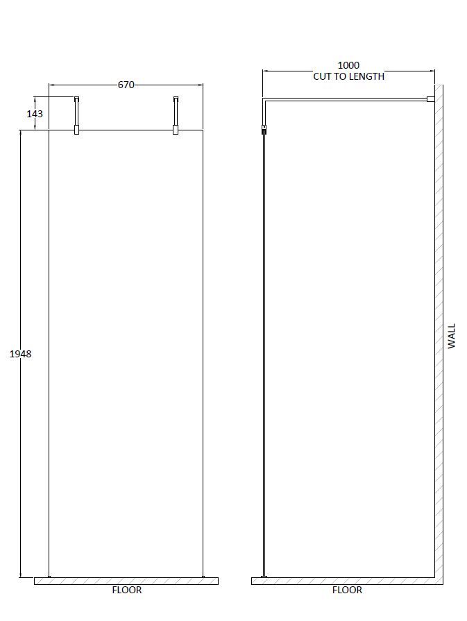 Hudson Reed 700mm Framed Matt Black Wetroom Screen With Arms And Feet