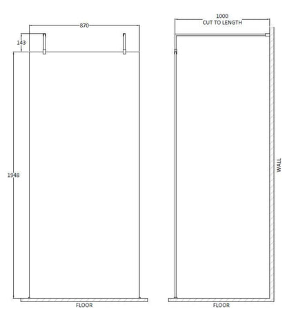 Hudson Reed 900mm Framed Matt Black Wetroom Screen With Arms And Feet