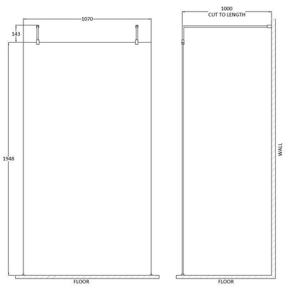 Hudson Reed 1100mm Framed Matt Black Wetroom Screen With Arms And Feet