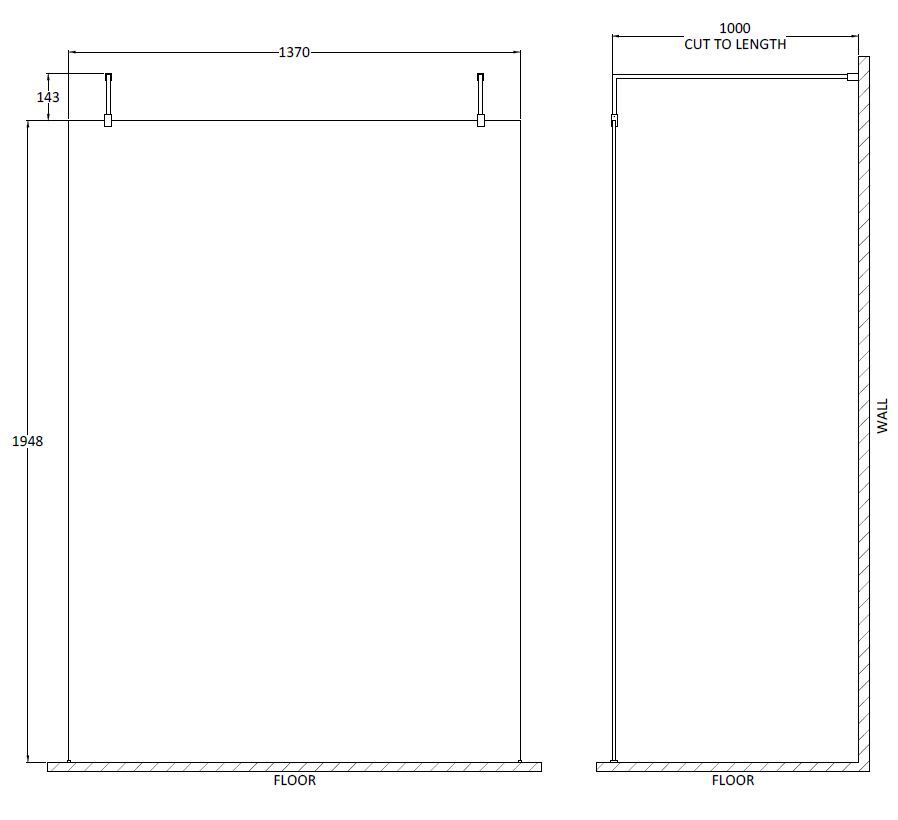 Hudson Reed 1400mm Framed Matt Black Wetroom Screen With Arms And Feet