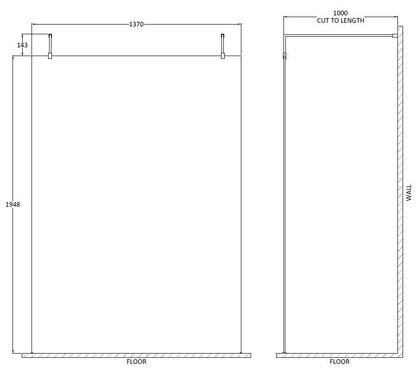 Hudson Reed 1400mm Framed Matt Black Wetroom Screen With Arms And Feet