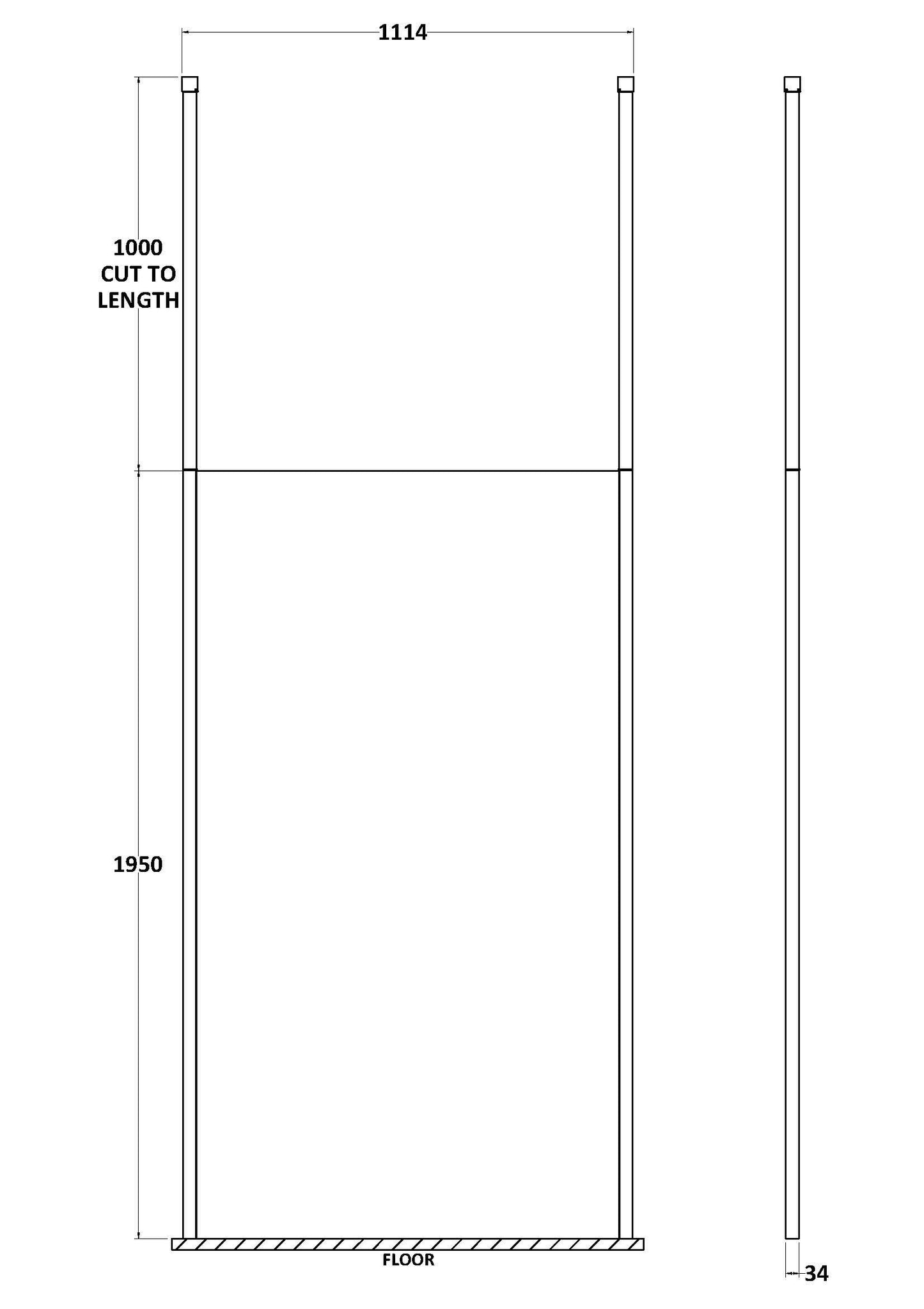 Hudson Reed 1100mm Framed Matt Black Wetroom Screen With Ceiling Posts