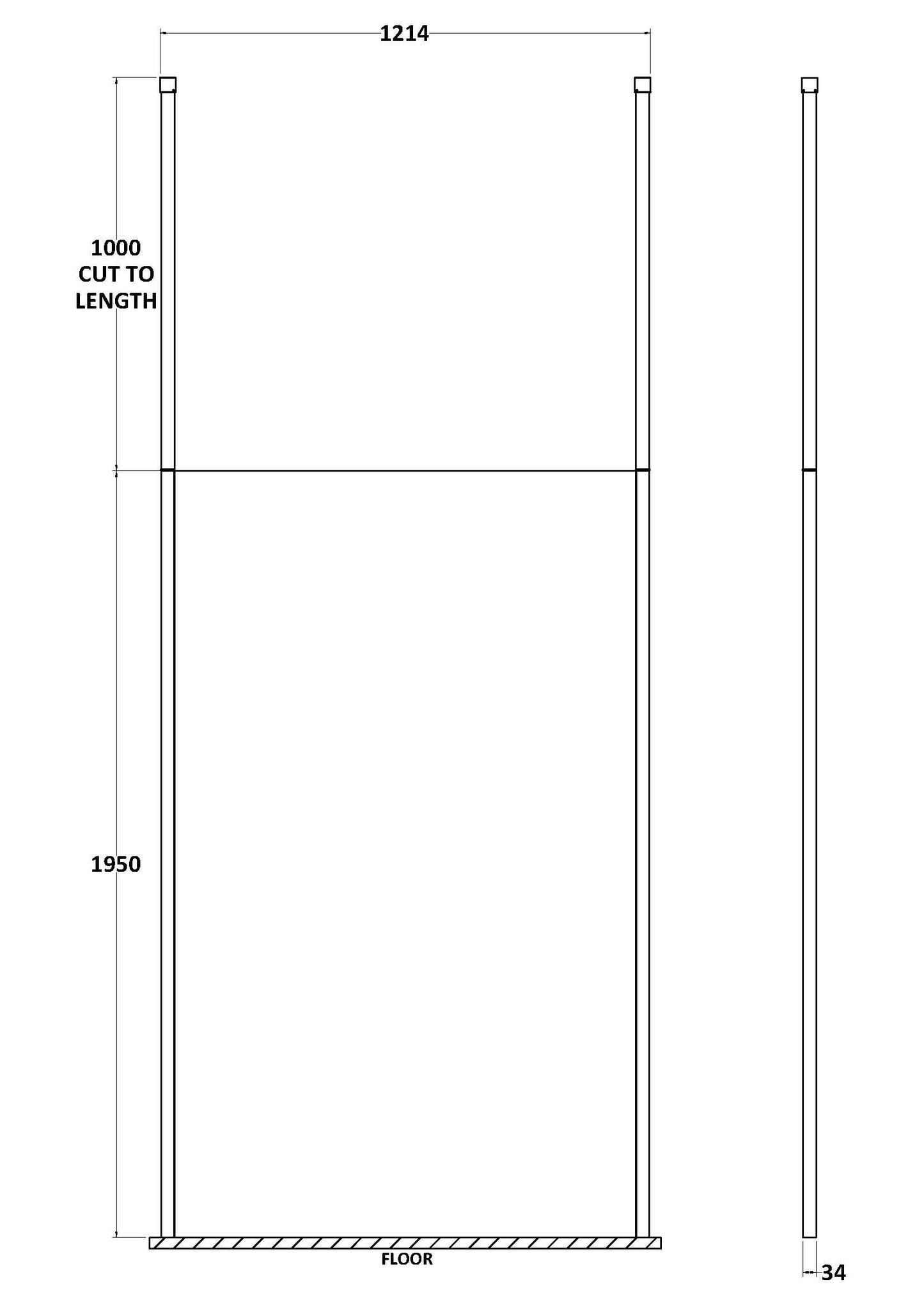 Hudson Reed 1200mm Framed Matt Black Wetroom Screen With Ceiling Posts