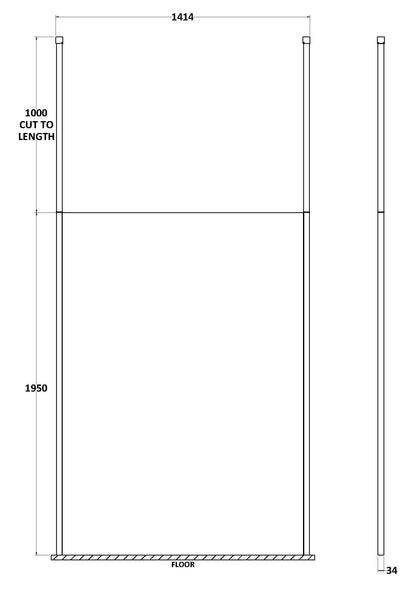 Hudson Reed 1400mm Framed Matt Black Wetroom Screen With Ceiling Posts