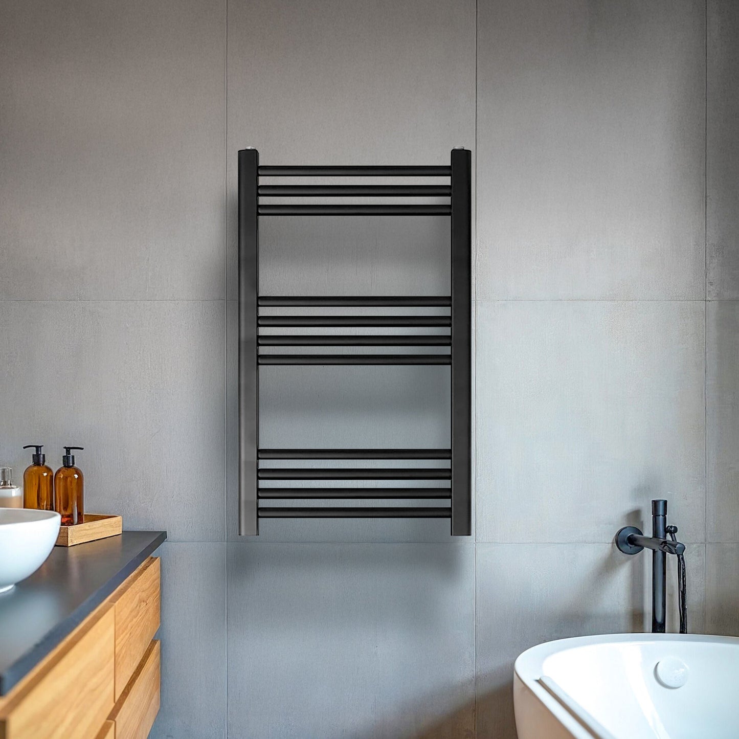 [BH407MB] Straight Heated Heated Towel Rail Radiator, 337W, 400 x 700mm, Matt Black - Lifestyle 1
