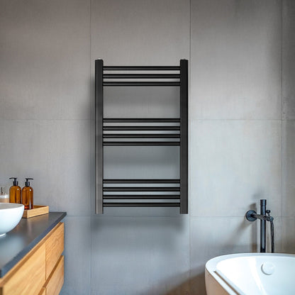 [BH407MB] Straight Heated Heated Towel Rail Radiator, 337W, 400 x 700mm, Matt Black - Lifestyle 1
