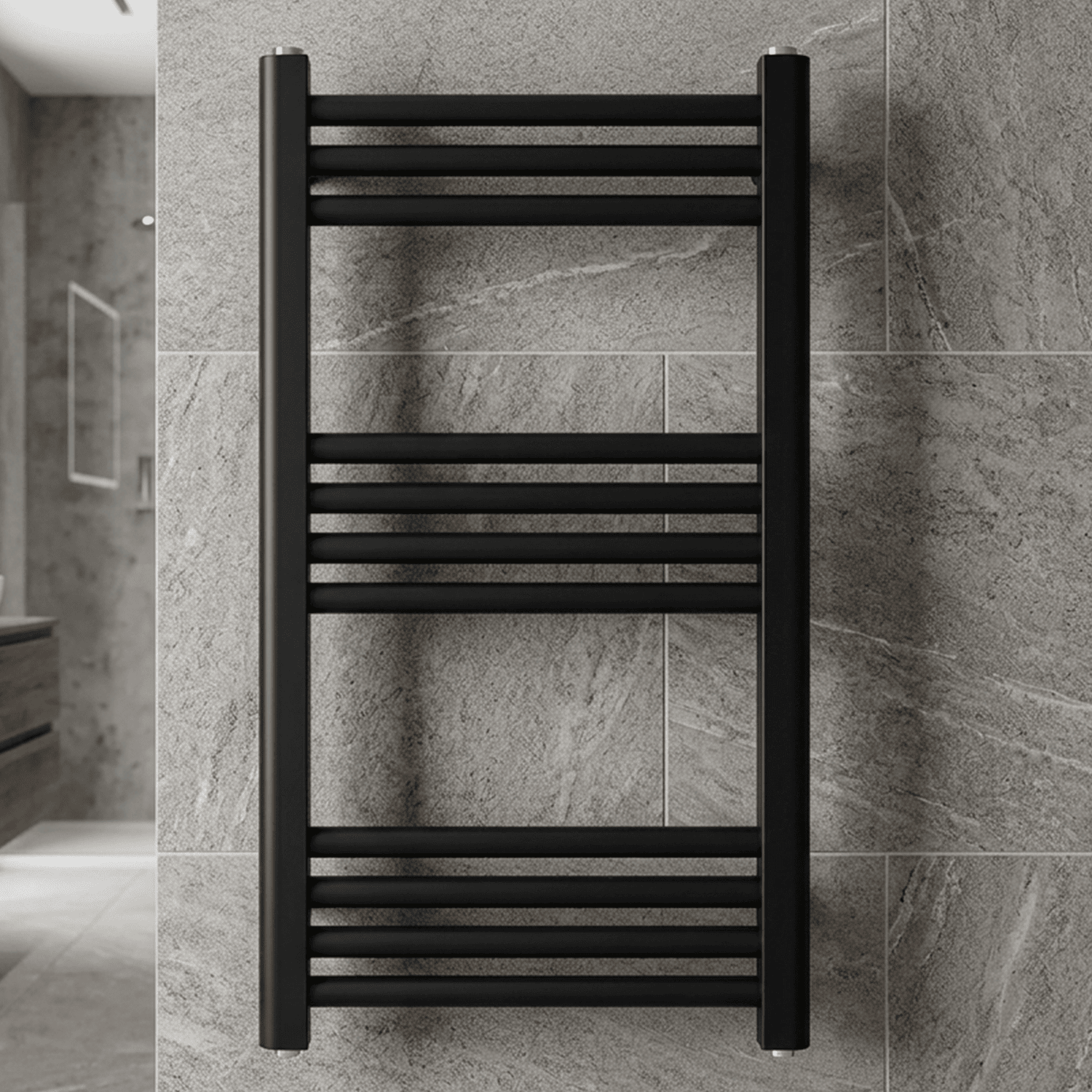 [BH407MB] Straight Heated Heated Towel Rail Radiator, 337W, 400 x 700mm, Matt Black - Silo