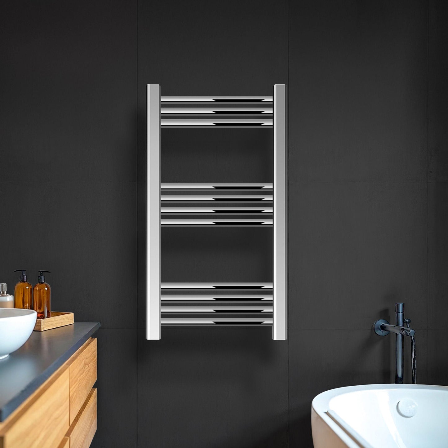 [BH408N] Straight Heated Heated Towel Rail Radiator, 337W, 400 x 700mm, Matt Black - Lifestyle 1