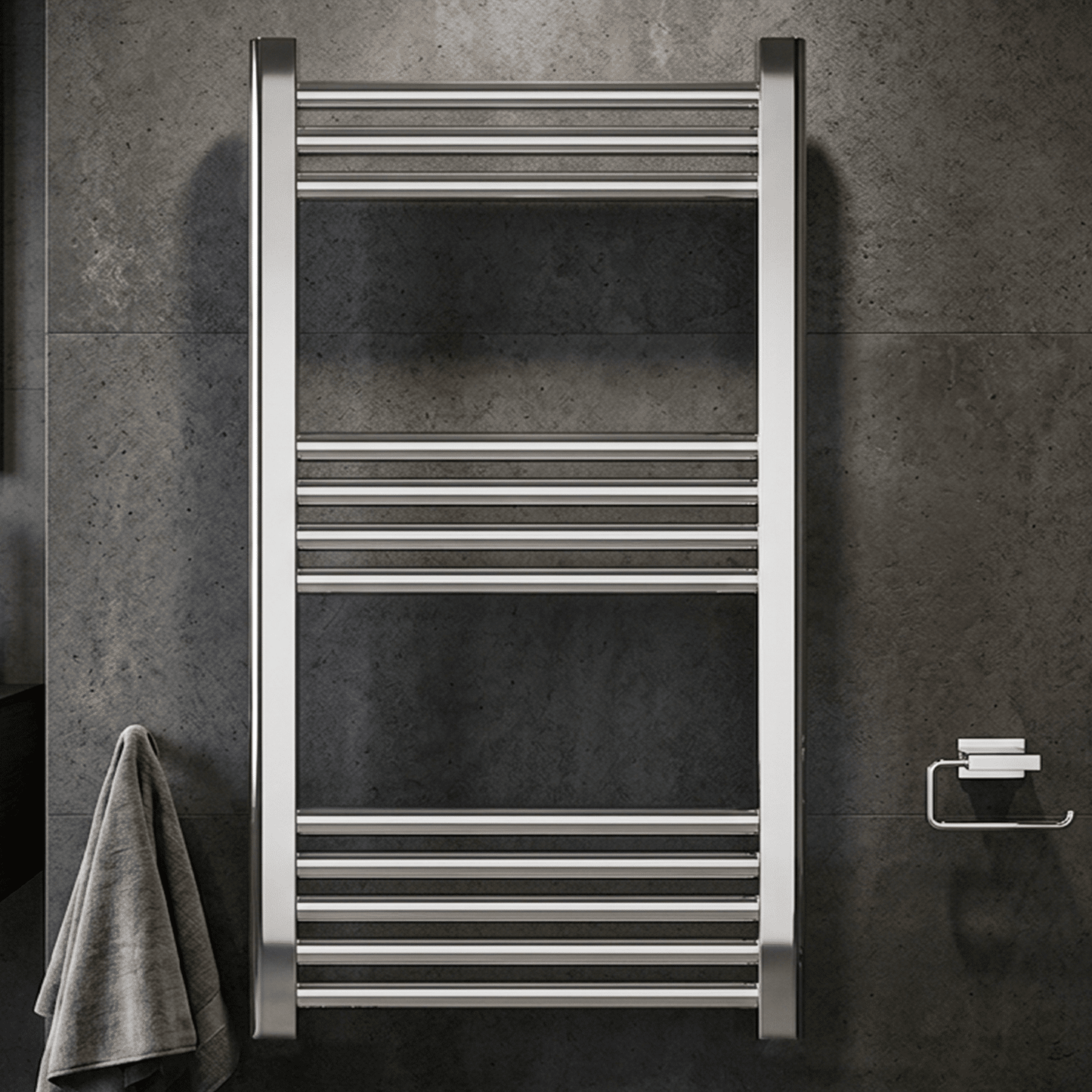 [BH408N] Straight Heated Heated Towel Rail Radiator, 337W, 400 x 700mm, Matt Black - Silo