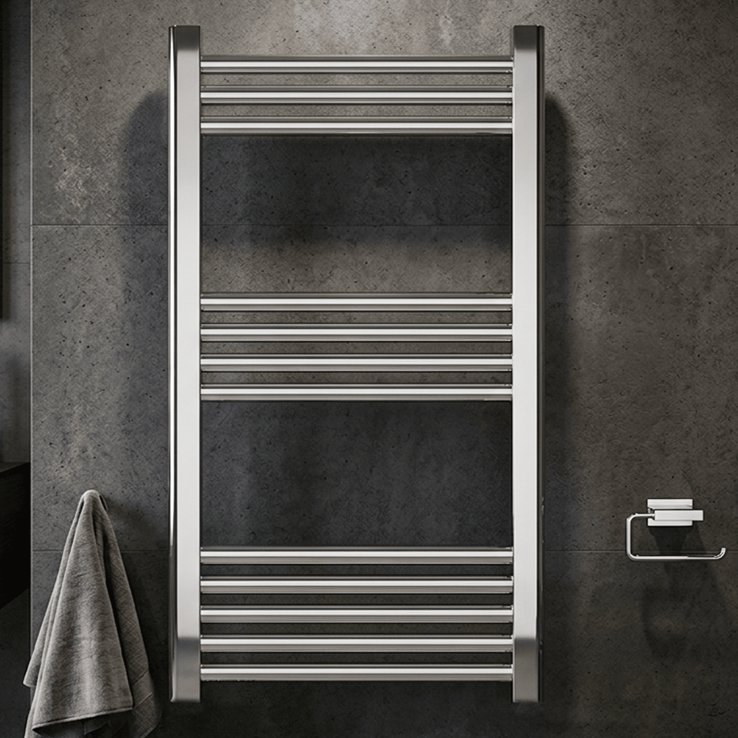 [BH408N] Straight Heated Heated Towel Rail Radiator, 337W, 400 x 700mm, Matt Black - Silo