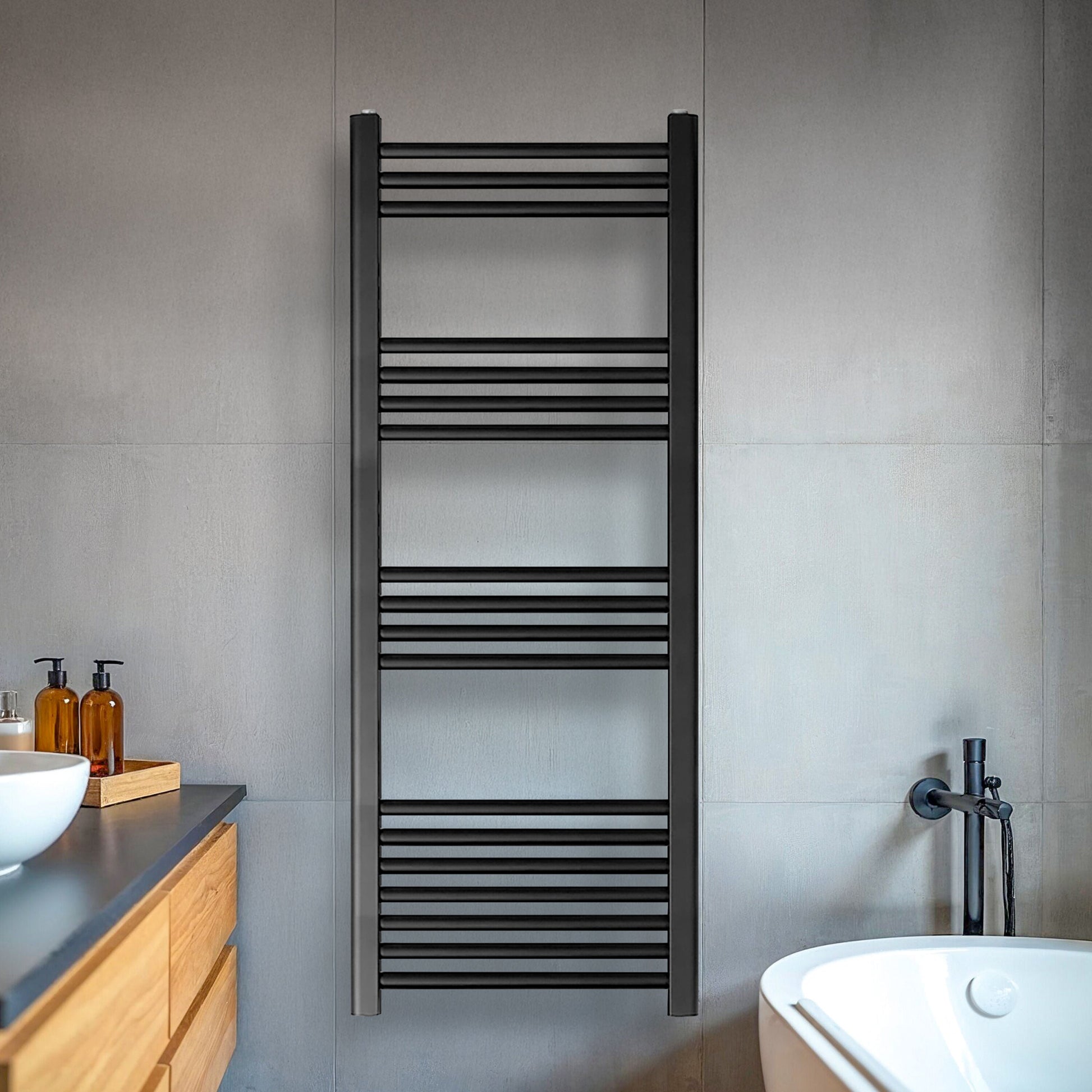 [BH412MB] Straight Heated Heated Towel Rail Radiator, 337W, 400 x 700mm, Matt Black - Lifestyle 1