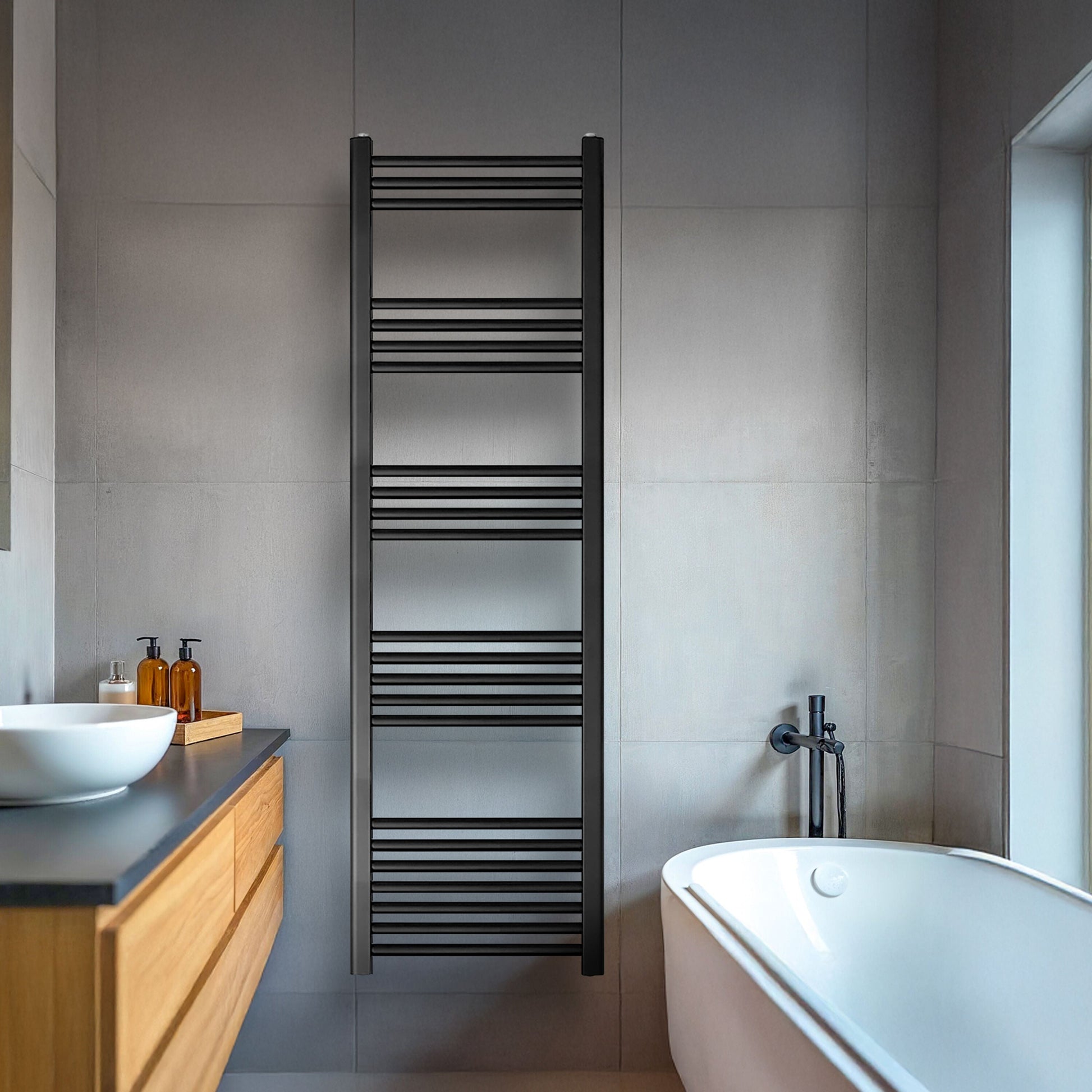 [BH414MB] Straight Heated Heated Towel Rail Radiator, 337W, 400 x 700mm, Matt Black - Lifestyle 1