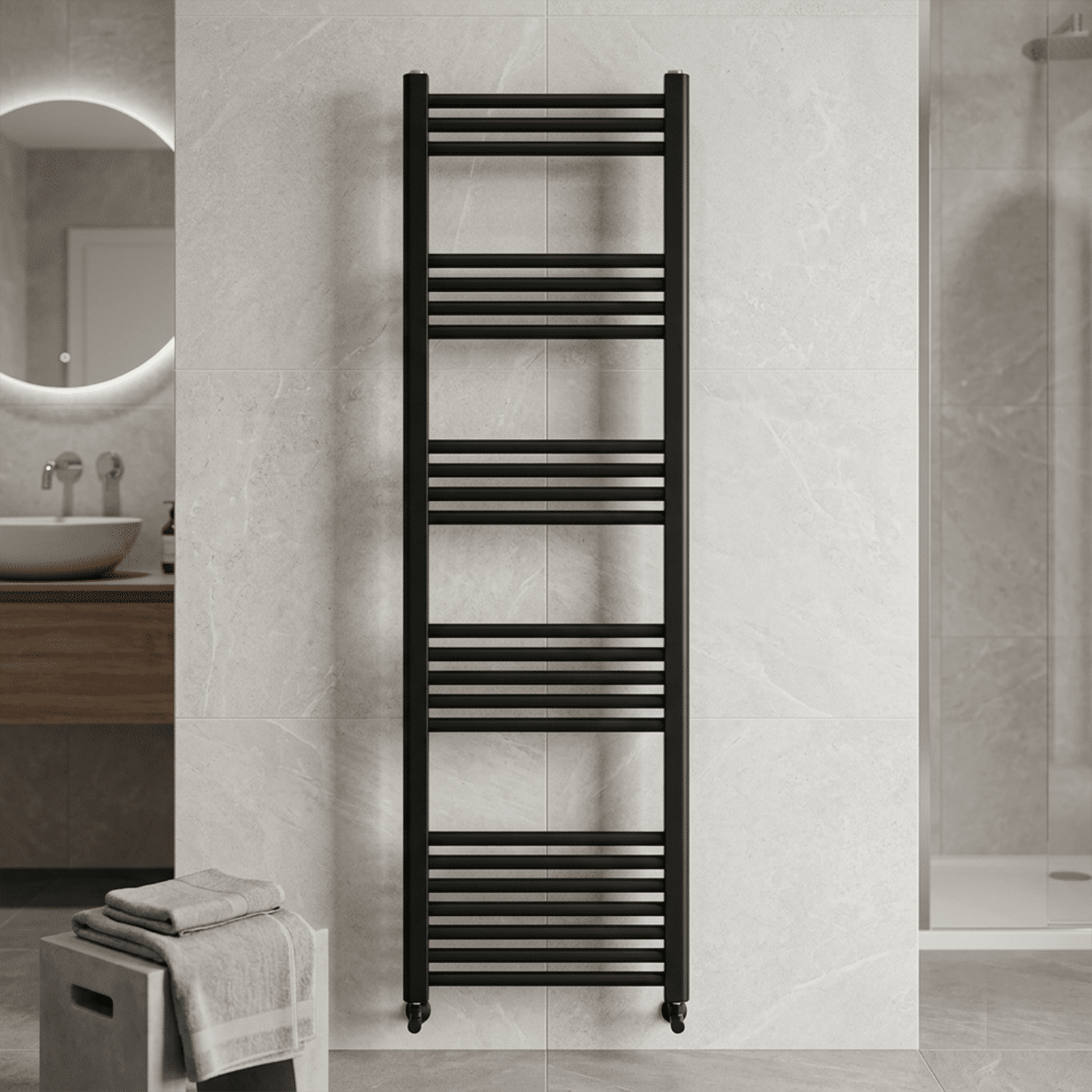 [BH414MB] Straight Heated Heated Towel Rail Radiator, 337W, 400 x 700mm, Matt Black - Silo