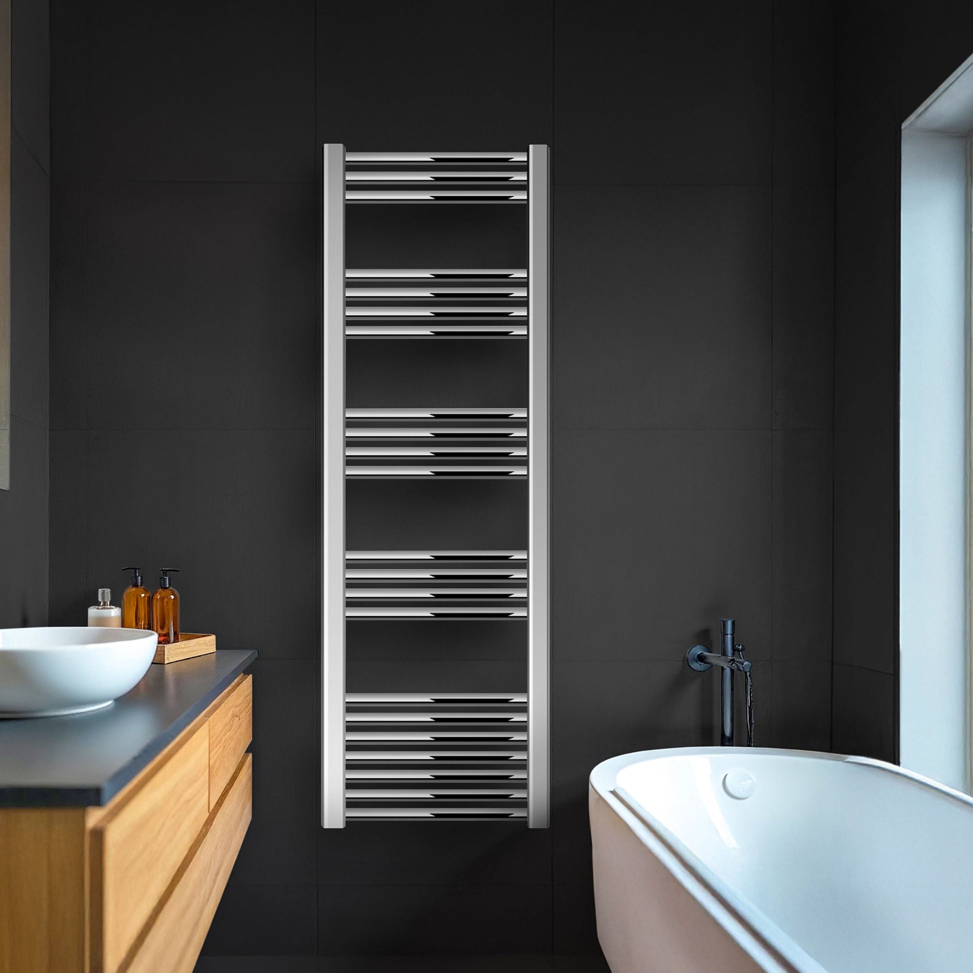 [BH414N] Straight Heated Heated Towel Rail Radiator, 337W, 400 x 700mm, Matt Black - Lifestyle 1