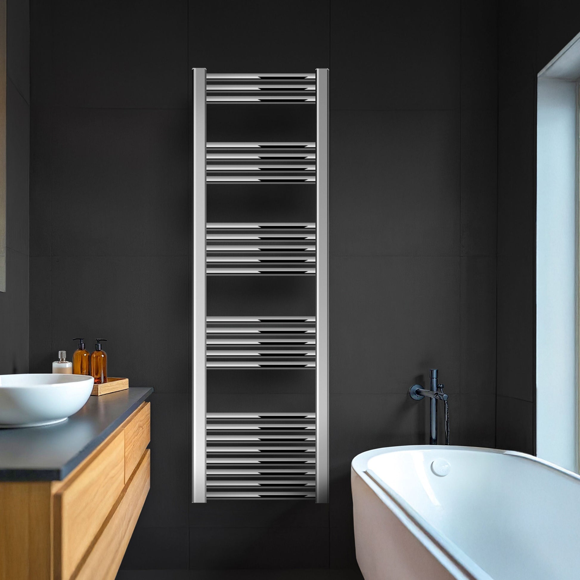 [BH416N] Straight Heated Heated Towel Rail Radiator, 337W, 400 x 700mm, Matt Black - Lifestyle 1