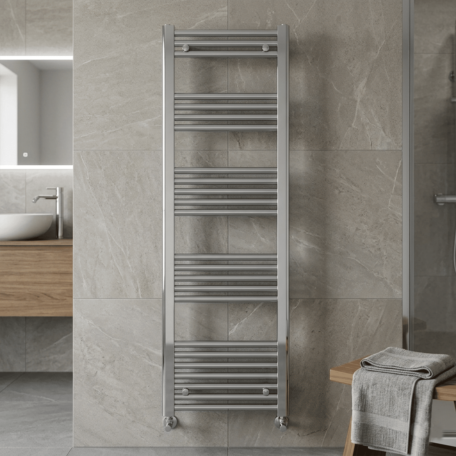 [BH416N] Straight Heated Heated Towel Rail Radiator, 337W, 400 x 700mm, Matt Black - Silo