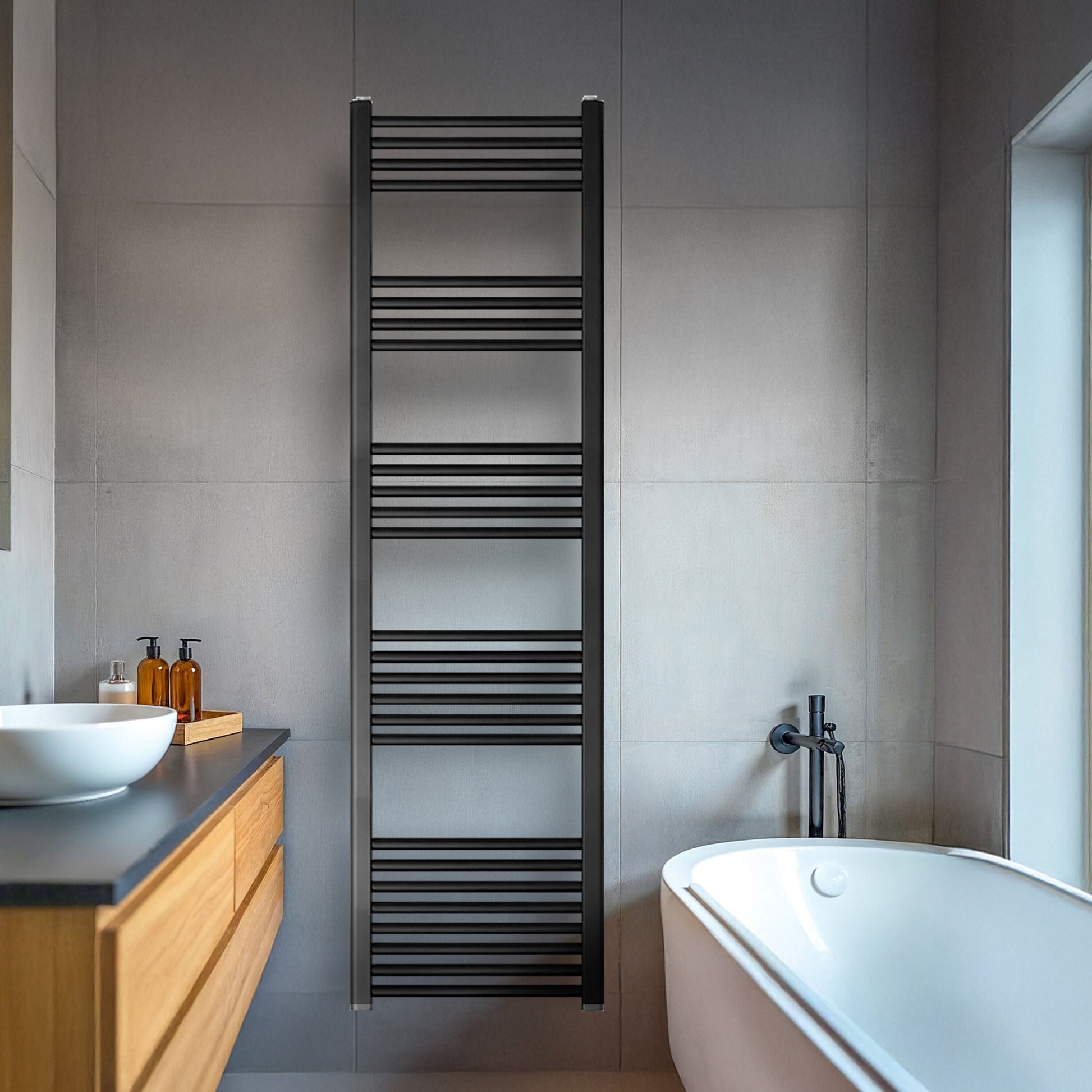 [BH418MB] Straight Heated Heated Towel Rail Radiator, 337W, 400 x 700mm, Matt Black - Lifestyle 1